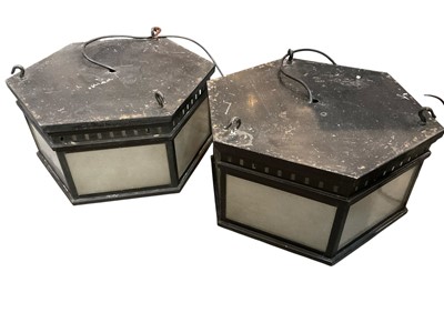 Lot 2586 - Pair of industrial hexagonal light shades, reputedly from a station waiting room
