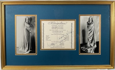 Lot 93 - 1941 'Lohengrin' Metropolitan Opera House programme with photographs, signed by two female leads, in glazed gilt frame, 37cm x 60cm overall