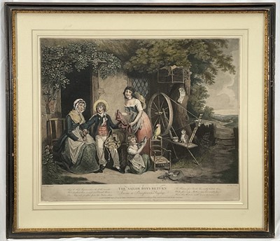 Lot 35 - Roosevelt interest: After William R. Bigg (1755-1828) two mezzotints in colours - A Shipwrecked Sailor's Boy and Sailor's Return, by Daniel Orme, pub. London, 1794, 33cm x 41cm, glazed frames. (...