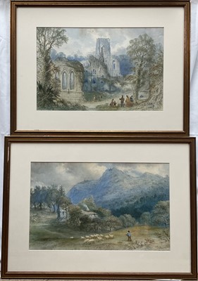 Lot 91 - Victorian School, two watercolours, Abbey ruins and Shepherd with his flock, 27cm x 40cm, glazed frames (2)