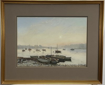 Lot 1012 - *Margaret Glass (b. 1950) pastel - Woodbridge Calm, initialled and dated '79, 35cm x 49cm, in glazed gilt frame