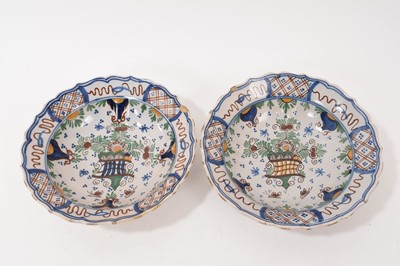 Lot 10 - Pair of 18th century Rouen tin glazed pottery silver-shape bowls with polychrome decoration