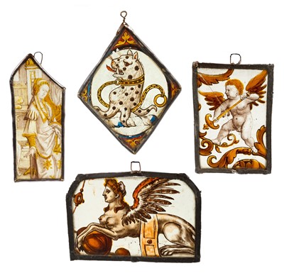 Lot Four antique stained glass panel