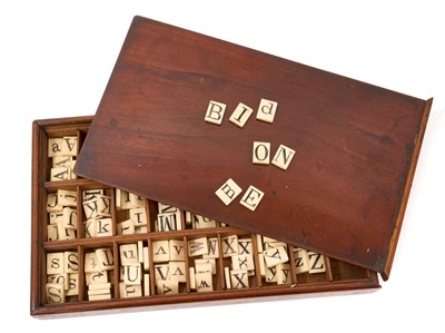Lot 693 - Rare Georgian set of carved bone alphabet letters in original mahogany box