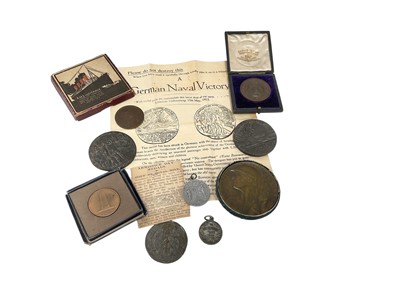 Lot 690 - First World War R.M.S. Lusitania medallion in box, together with another unboxed and group of First World War era medallions.