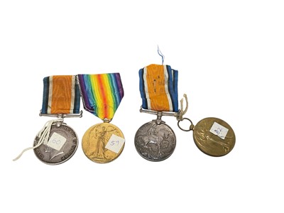 Lot 705 - First World War pair comprising War and Victory medals named to 307928 PTE. H. H. Williams. Tank Corps., together with another pair named to G-34512 PTE. D. Harper. R. Suss. R. (4 medals).