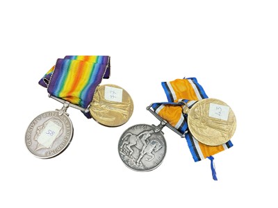 Lot 706 - First World War pair comprising War and Victory medals named to 202137 PTE. P. J. Arbon Suff. R., together with another pair named to 1000632 PTE. P. Watson. 27 -Can. Inf. (4 medals).