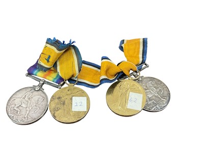 Lot 707 - First World War pair comprising War and Victory medals named to 241173 PTE. F. Boon. R. W. Kent. R., together with another pair named to 23019 PTE. L. W. Mogg. Lan. Fus. (4 medals).