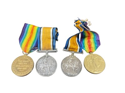 Lot 708 - First World War pair comprising War and Victory medals named to L - 19239 DVR. W. Bellinger. R. A. together with another pair named to M-284665 PTE. T. J. Peake. A.S.C. (4 medals).