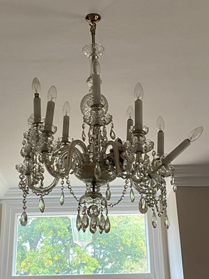 Lot 1471 - Cut glass ten-branch chandelier with cut glass prismatic drops