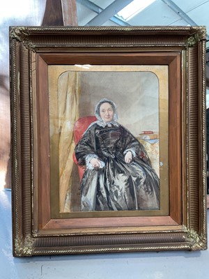 Lot 5057 - Victorian watercolour in glazed gilt frame - portrait of a lady in mourning