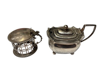 Lot 105 - George IV silver mustard pot, with blue glass liner, (London 1826), together with an Edwardian silver mustard pot, (Birmingham 1902)