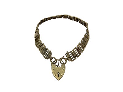 Lot 130 - 1960s 9ct gold gate bracelet with padlock clasp
