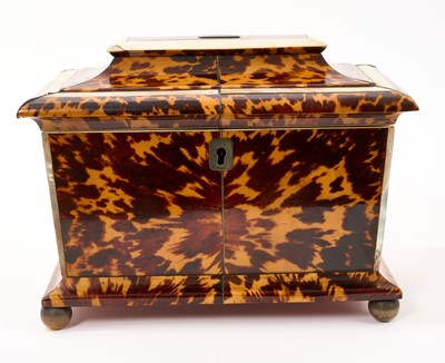 Lot William IV tortoiseshell mother of pearl and ivory inlaid tea caddy