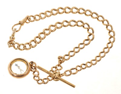 Lot 9ct gold watch chain with a gold-mounted compass fob