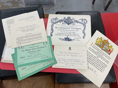 Lot 3 - Sir John Grodfrey K.B., Chief Inspector of H.M. Customs and Excise, Knight Batchelors breast badge (First Type), 1953 Coronation medal, two 1953 Coronation invites, program and related epheme...