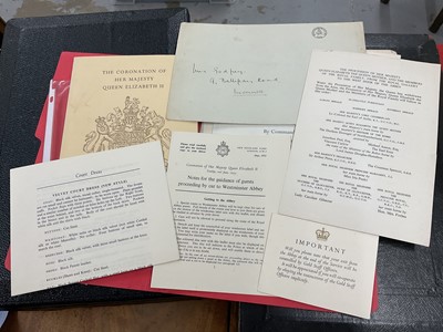 Lot 3 - Sir John Grodfrey K.B., Chief Inspector of H.M. Customs and Excise, Knight Batchelors breast badge (First Type), 1953 Coronation medal, two 1953 Coronation invites, program and related epheme...