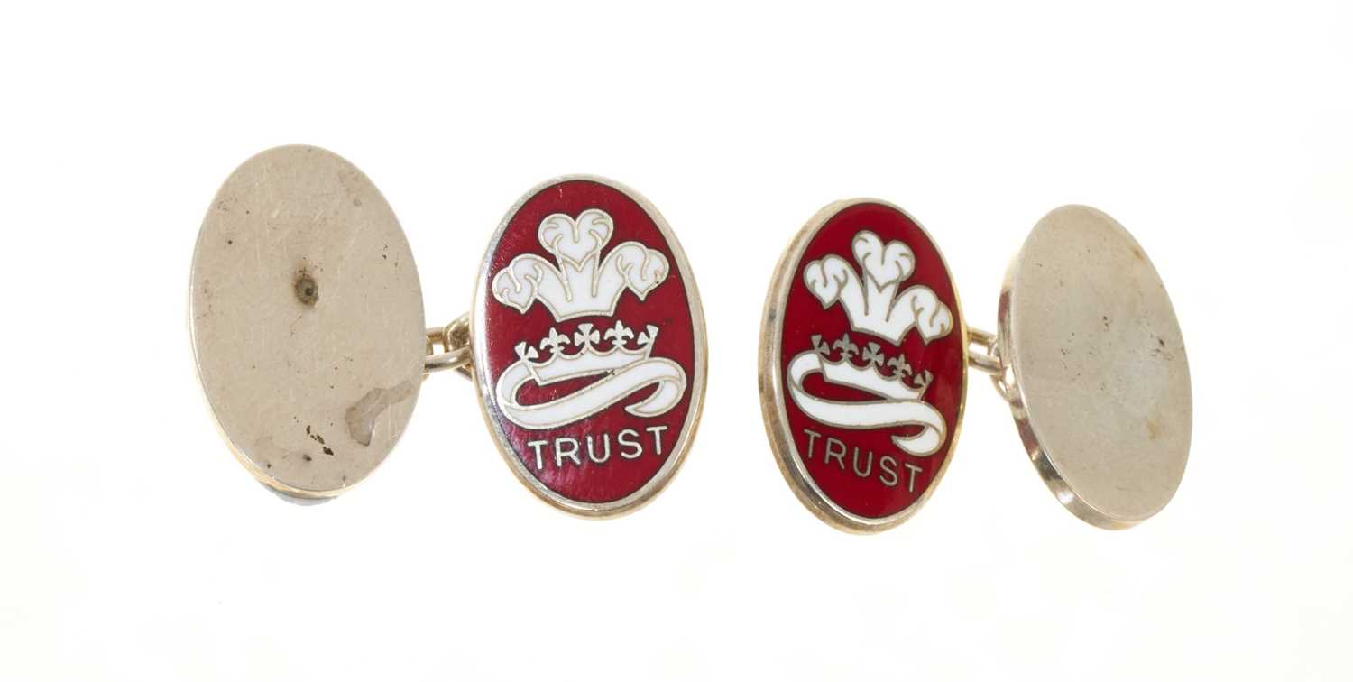 Lot 7 - H.R.H. Prince Charles, The Prince of Wales, pair presentation sterling silver and enamel Prince's Trust cufflinks
