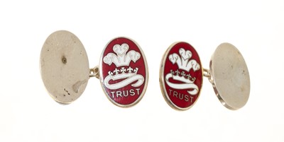 Lot 7 - H.R.H. Prince Charles, The Prince of Wales, pair presentation sterling silver and enamel Prince's Trust cufflinks