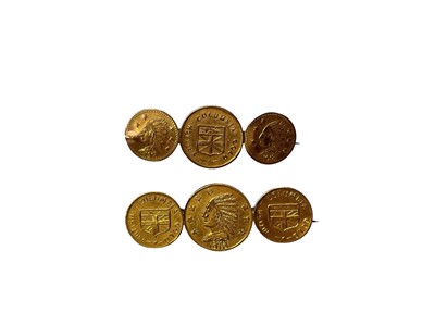 Lot 96 - Pair of Colombian gold coin brooches, 35mm