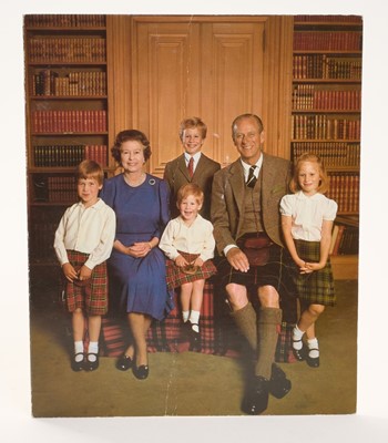 Lot 16 - H.M. Queen Elizabeth II and H.R.H. The Duke of Edinburgh, scarce hand signed 1987 Christmas card with twin gilt embossed Royal cyphers