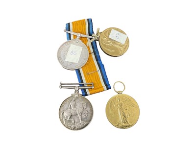 Lot 711 - First World War pair comprising War and Victory medals named to 22965 PTE. W. H. Baldock. E. Surr. R. together with another pair named to 27387 PTE. J. W. Chinery. North' N.R. (4 medals).