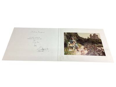 Lot 10 - H.M. Queen Elizabeth The Queen Mother, scarce signed 1986 family Christmas card with gilt embossed crown to cover, colour photograph of Her Majesty with corgis at Birkhall to the interior, signe...
