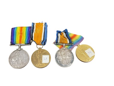 Lot 714 - First World War pair comprising War and Victory medals named to M2-181697 CPL. J. Reeve. A.S.C., together with another pair named to 145147 SPR. P. C. Reeve. R.E. (4 medals).