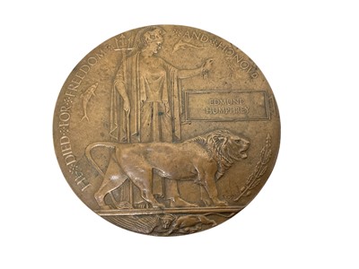 Lot 715 - First World War Memorial (Death) plaque named to Edmund Humphrey.