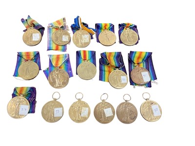Lot 718 - Group of sixteen First World War Victory medals named to 40038 PTE. W. Wood. Essex. R., T. Z. 7152 J. H. Hobson. A.B. R.N.V.R., 240505 PTE. E. Leverington. Bedf. R., 16842 SJT. H. Devis. R. War....