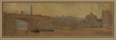 Lot 971 - *Leonard Squirrell (1893-1979) pencil and wash sketch - A London Bridge, signed and dated 1922, 15cm x 48cm, in glazed frame