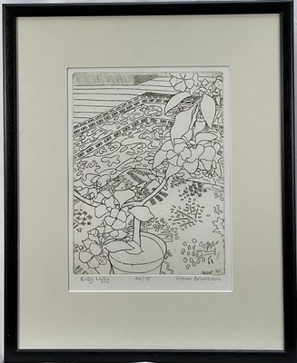 Lot 178 - John Brunsdon (1933-2014) etching - Busy Lizzy, signed, 24/75, 30cm x 22cm, glazed frame
