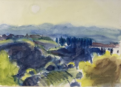 Lot 344 - Julie Giles (contemporary) watercolour - Summer Casale d'Elsa. 25cm x 35cm, in glazed frame.