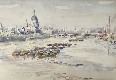 Lot 345 - Walter Taylor (1875-1965) watercolour - Thames scene, 22cm x 32cm, in glazed frame.