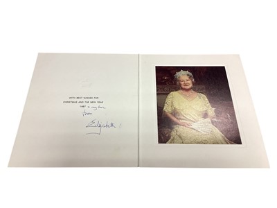 Lot 11 - H.M. Queen Elizabeth The Queen Mother, scarce signed 1987 family Christmas card with gilt embossed crown to cover, colour photograph of Her Majesty wearing a beautiful ball gown to the interior,...