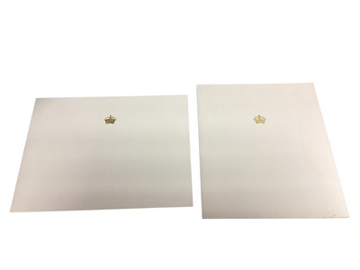 Lot 22 - H.M. Queen Elizabeth The Queen Mother, two signed 1999 and 2000 Christmas cards, each with gilt embossed crown to cover, colour photograph of Royal Lodge and Her Majesty with Prince Charles to t...