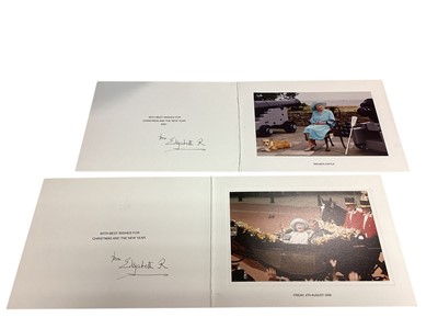 Lot 20 - H.M. Queen Elizabeth The Queen Mother, two signed 2000 and 2001 Christmas cards, each with gilt embossed crown to cover, colour photograph of Her Majesty and family to the interior, signed in in...