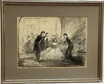 Lot 286 - Vernon Ward (1905-1985) pair of pencil and charcoal sketches, 'Victorian Dilemma', signed and inscribed, 24cm x 35cm, in glazed frames