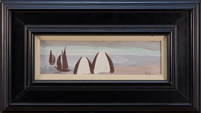 Lot 1047 - Markey Robinson (1918-1999) gouache on board - Shoreline, signed, 10cm x 32.5cm, in glazed frame