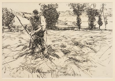 Lot 885 - Harry Becker (1865-1928) signed lithograph, Scything Figure, in glazed frame