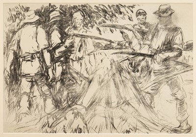 Lot 888 - Harry Becker (1865-1928) signed lithograph, Sharpening Sythes, in glazed frame
