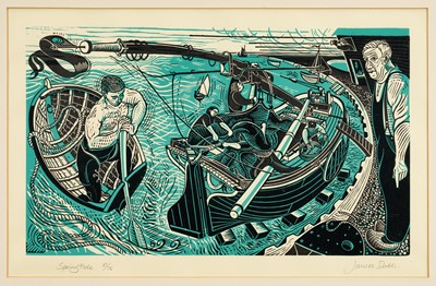 Lot 889 - *James Dodds (b.1957) signed limited edition linocut - Springtide, 51/75, 33cm x 51cm, in glazed frame