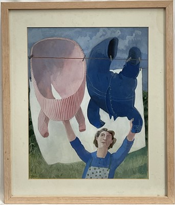 Lot 894 - Elaine Nason (b.1939) gouache - 'Two Washing Lines', signed, 40cm x 32cm, in glazed frame