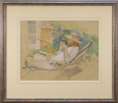 Lot 1087 - *John Stanton Ward (1917-2007) pencil and wash - Tea in the Garden, signed, 39cm x 50cm, in glazed frame