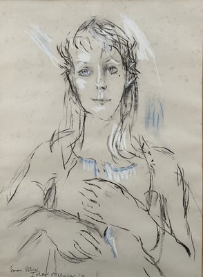 Lot 201 - Ishbel McWhirter (b.1927) pastel and chalk portrait of Tamara Ustinov, signed and dated '71, inscribed, 53cm x 39cm, in glazed frame