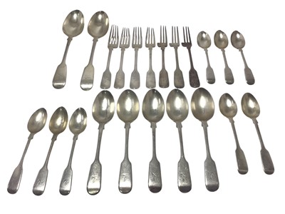Lot 322 - Victorian silver composite canteen of fiddle pattern flatware, (London 1870), 29ozs.