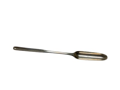 Lot 319 - George III silver marrow scoop with engraved crest to the bowl, (London 1784), 23cm length, 1.5oz.