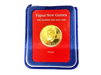 Lot 492 - Papua New Guinea - Gold 100 Kina proof coin weight 9.57gms (N.B. .900 gold, AGW .2789oz - cased with Certificate of Authenticity) (1 coin)