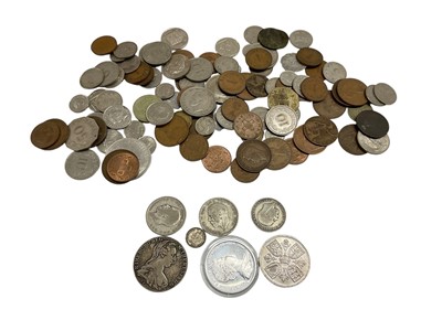 Lot 477 - World - Mixed coinage to include Austria Marie Theresa silver Thaler 1780 (Restrike), a tin containing 17th century lead tokens & others (Qty)