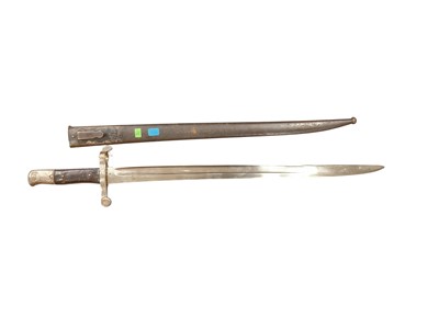 Lot 955 - Portuguese M1885 Yataghan sword bayonet in steel scabbard.